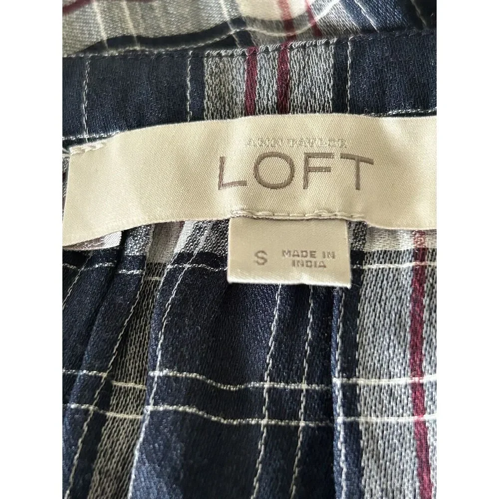 Ann Taylor LOFT Plaid Henley Peasant 3/4 Length Sleeve Blouse Size Small - Picture 6 of 7